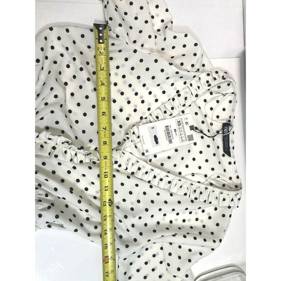 Zara White Black Polka Dot Mini Dress Ruched Draped Size XS Sexy - Picture 12 of 16